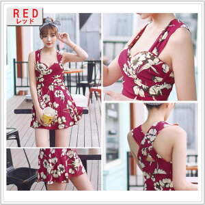水着 ワンピース 体型カバー 大きなサイズ 水着 レディース ママ 水着 セクシー オールインワン ショートパンツ一体型 パッド付き ワイヤー入り 花柄 2L 3L 4L 5L 13号 15号 17号 19号 20代 30代 40代