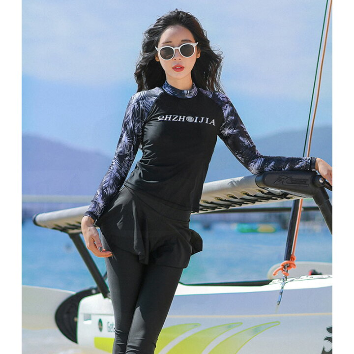 楽天市場 長袖ラッシュガード レディース 4点セット 水着 体型カバー オトナ女子 大きいサイズ おしゃれ 長袖 半袖 セット ショートパンツ レギンス 脚 フィットネス ウォーキング ジョギング ボーダー 二の腕 太もも ママ水着 代 30代 40代 50代 Kobe Garden