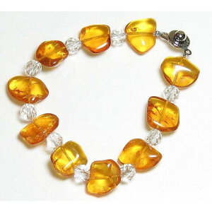 天然琥珀バルティックアンバーフラットタンブル&水晶ブレスレット【15cm 16.5cm 18cm 】【6月 誕生石】琥珀 数珠 念珠 抱擁 長寿 繁栄 天然石 パワーストーン レディース メンズ ジュエリー ア