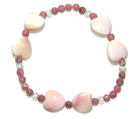 ハートのコンクシェル＆インカローズ華ブレスレット【15cm 16.5cm 18cm】【6月7月 誕生石】【7月 誕生石】インカ帝国 王家の石 薔薇色　真珠貝 豊かな愛情 ロードクロサイト 天然石 パワーストーン レディース ジュエリー アクセサリー