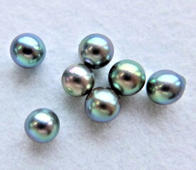 日本産アコヤパールルース：7ミリ珠(片穴、ブルー染)-(あこや真珠ルース、アコヤ真珠ルース、手芸用ルース、パールルース、ルース、パール、真珠ルース)