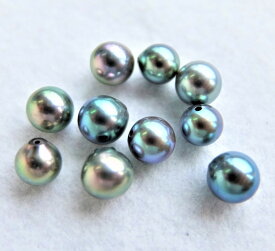 日本産アコヤパールルース：6ミリ珠(片穴、ブルー染)-(あこや真珠ルース、アコヤ真珠ルース、手芸用ルース、パールルース、ルース、パール、真珠ルース)