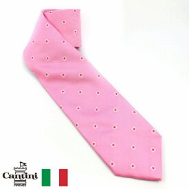 〈Cantini カンティーニ〉シルク 小紋 ネクタイ ピンク イタリア製 ギフト プレゼント 入学式 卒業式 結婚式 父の日 敬老の日