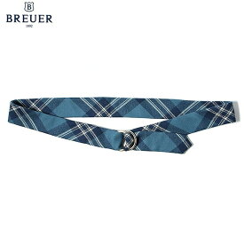 〈BREUER　ブリューワー〉ウール100%　カジュアルベルト　チェック　ブルー　イタリア製