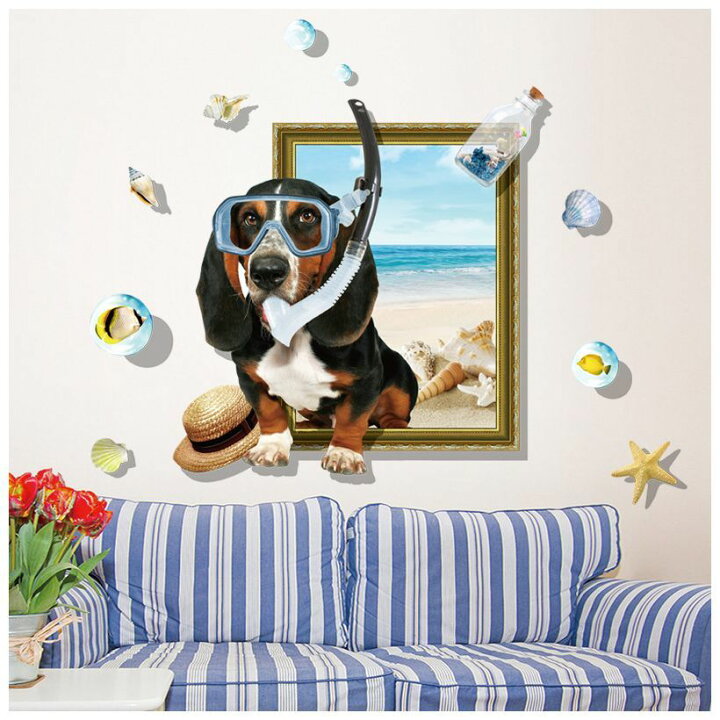 楽天市場 送料無料 ウォールステッカー 取り外し可能 壁紙シール キッチン 海 犬 貝殻 マリン 3d 立体 模様替え パーティ イベント インテリア オシャレ 室内装飾 リビング 寝室 子供部屋 爽やか 夏 Dolcissimo