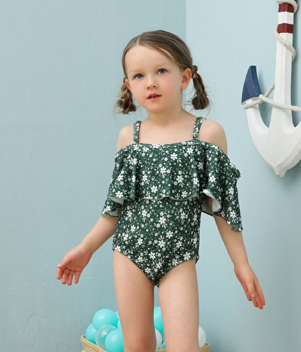 出産祝いなども豊富 子供用水着 ワンピースタイプ オフショルダー フレア フリル スイムウェア キッズ 女の子 ガールズ 女子 花柄 海水浴 プール ビーチ 水遊び リゾ Atlantide1 Com