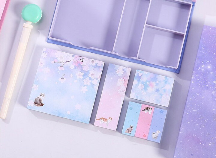 楽天市場 送料無料 付箋紙 ふせん 6個セット 文具 文房具 事務用品 メモ 桜 花 フラワー ネコ 猫 ピンク ブルー パープル かわいい おしゃれ 筆記具 ステーショナリー Dolcissimo