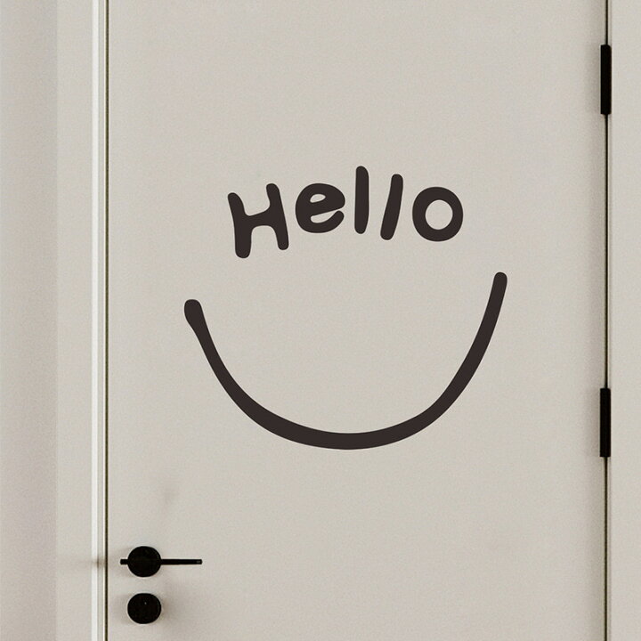 楽天市場 送料無料 ウォールステッカー 壁紙シール 壁飾り 雑貨 小さめ スマイル 笑顔 英字 英文 Hello 手書き風 シルエット モノトーン ブラック シンプル 可愛い キュート リビング 子ども部屋 窓 玄関 カフェ イベント お店 店舗 Dolcissimo
