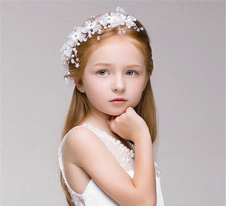 楽天市場 送料無料 ヘッドドレス ヘアアクセサリー キッズ ジュニア カチューシャ 髪飾り 子供 女の子 ヘアアレンジ おめかし 結婚式 パーティ お呼ばれ 花 フラワー ホワイト Dolcissimo