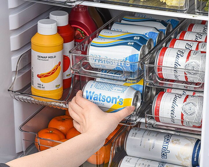 楽天市場 送料無料 缶収納ラック 缶ビール 缶ジュース ディスペンサー ホームキッチン用品 保存 保管 ストッカー 冷蔵庫 庫内収納 整理 コンパクト 飲料収納 ホルダー キッチン収納 冷蔵庫スッキリ コンパクト 350ml 透明 クリア Dolcissimo