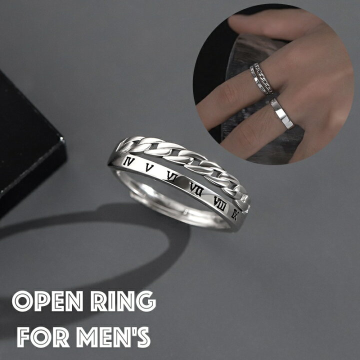 楽天市場 送料無料 リング 指輪 メンズ 男性 アクセサリー ファッションリング 太め 幅広 ローマ数字 二連 チェーン風 クール カジュアル シンプル お洒落 かっこいい お出かけ 普段使い 贈り物 誕生日 ギフト プレゼント ファッション小物 Dolcissimo