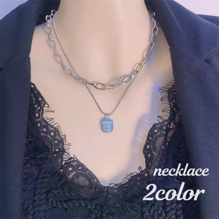 楽天市場 送料無料 ネックレス レディース アクセサリー 2連 2重 重ね付け風 チェーン プレート かっこいい クール おしゃれ レオンチェーン スネークチェーン ギフト プレゼント Dolcissimo