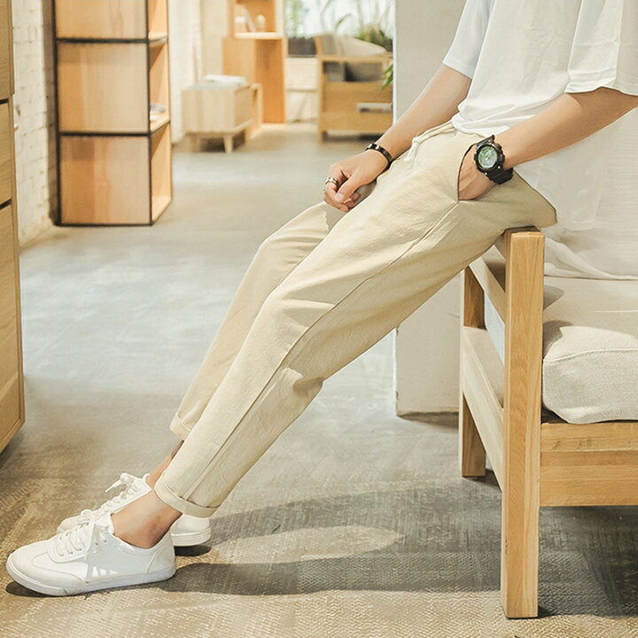 テーパードパンツ 9分丈 メンズ ボトムス 長ズボン ロングパンツ アンクルパンツ ウエストゴム 裾絞り ポケット カジュアル シンプル 無地 単色 Sale 100 Off
