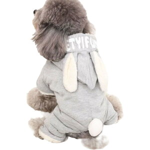 送料無料 ドッグウエア ペットウエア カバーオール つなぎ 犬の服 犬服 猫服 長袖 長ズボン 裏ボア あったか 防寒 スナップボタン うさ耳 しっぽ ロングパンツ 前開き うさぎ フード付き カ