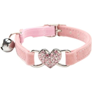 送料無料 首輪 ペット用品 猫用 犬用 小型犬 ハート ラインストーン 鈴付き ベルト メタルバックル 飾り付き キラキラ フェイクレザー レザー調 チョーカー おしゃれ かわいい お散歩 お出か