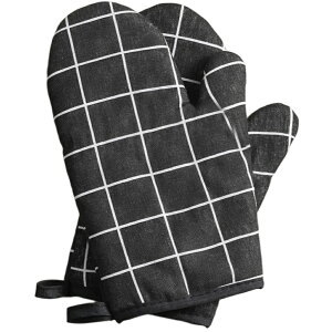 送料無料 鍋つかみ キッチンミトン 左右セット 手袋 オーブンミトン キッチングローブ 左右兼用 北欧風 台所用品 キッチン用品 耐熱 断熱 電子レンジ ループ付き オーブンレンジ 格子柄 三