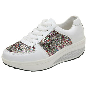 送料無料 スニーカー 紐靴 レディース 厚底 キラキラ ラメ シューズ くつ プラットフォーム レースアップ ローカット 美脚効果 華やか メタリック 輝き カジュアル デイリー お出かけ 普段使