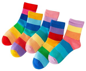 送料無料 靴下 クルーソックス 5足セット 子供用 キッズ 男の子 女の子 ショート丈 カラフル 虹 レインボー 可愛い デイリー カジュアル 通学 通園 運動会 快適 室内 男児 女児