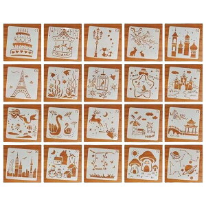 送料無料 ステンシル テンプレート 20枚セット ステンシルシート 型板 転写シート イラスト 文房具 DIY 描画 花 植物 生き物 イベント クラフト 手作り用品 おしゃれ 可愛い