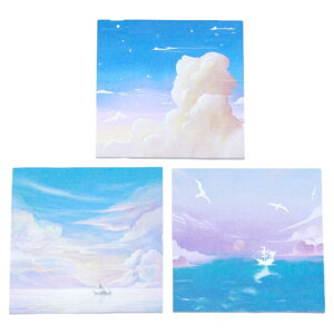 送料無料 付箋紙 3冊セット 風景イラスト ふせん 30枚綴り 絵画風 メモパッド 正方形 8cm メモ帳 伝言 文房具 事務用品 空 雲 海 月 星 おしゃれ 上品 手紙