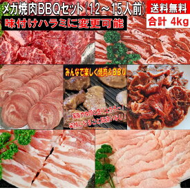 焼き肉 バーベキュー 食材 4.0kg BBQ 肉 焼肉セット タン 牛カルビ 牛バラ 牛ハラミ 豚カルビ 豚バラ 牛肉 バーベキューセット 食材 バーベキュー 肉 ホームパーティー 焼肉 豚トロ 豚肉 送料無料 12〜15人前