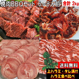 バーベキューセット 焼き肉 2.0kg バーベキュー 食材 BBQ 肉 焼肉セット タン 牛カルビ 牛バラ 牛ハラミ 上ハラミ ハラミ タレ漬け 牛肉 バーベキュー肉 BBQ 食材 焼肉 豚肉 送料無料 6〜8人前