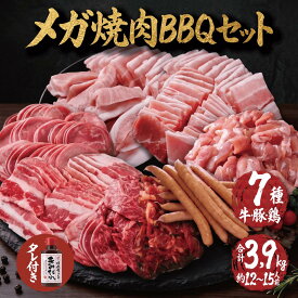 焼き肉 【復活 焼肉タレ付】 バーベキュー 食材 3.9kg BBQ 肉 焼肉セット タン 牛カルビ 牛バラ 牛ハラミ 豚カルビ 豚バラ 鶏もも肉 牛肉 豚トロ BBQ食材セット 焼肉 ウインナー ソーセージ 鶏肉 豚肉 送料無料 12〜15人前