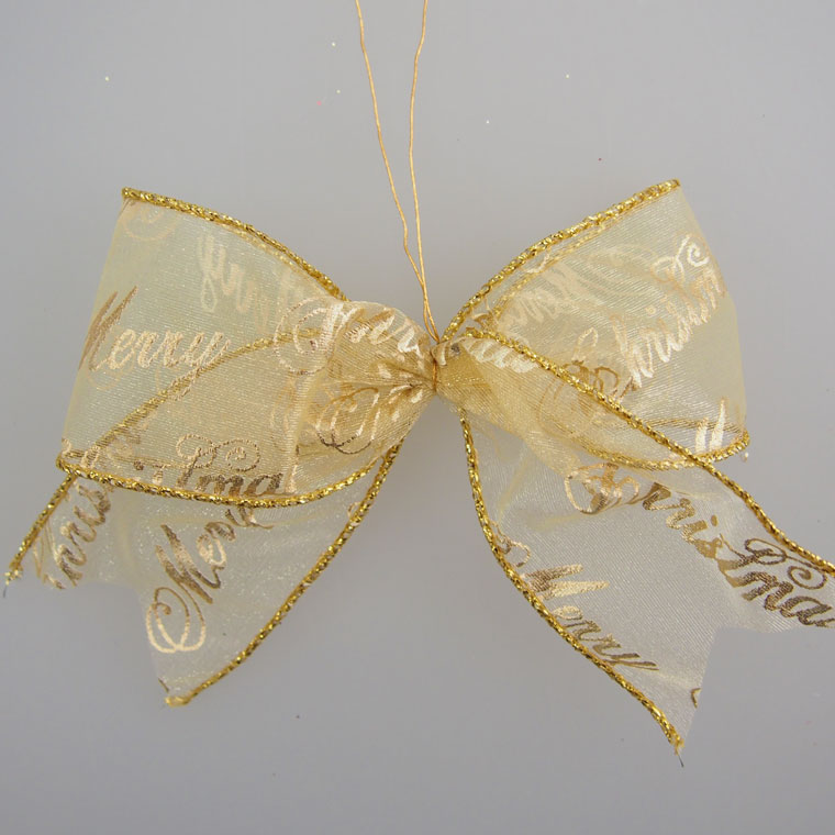 ワイヤーの付いた小さくて可愛いメリークリスマス柄のゴールドリボンです ミニボウリボン ｌ ゴールド３本セット 手芸用品 メーカー直送