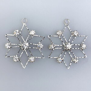 【11A-4】キラキラワイヤースノーフレーク 2個セット シルバー ジュエリー 資材 飾り付け パーツ デコレーション メタルパーツ オーナメント 小さい 小さめ 雑貨 装飾 資材 材料 DIY 手作りア