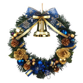 クリスマスリース30cmブルーゴールド 青金色 大きい 北欧 玄関 おしゃれ かわいい 店舗装飾 室内装飾 ショップ ナチュラル オーナメント 手作り 品 高級 豪華 飾り 飾り付け 装飾 壁掛け 造花 インテリア クリスマス デコレーション パーティー 国産品