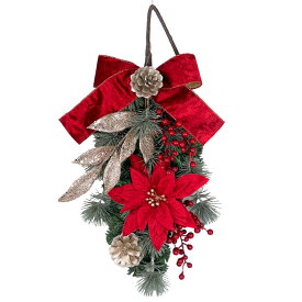 クリスマススワッグ クリスマスリース レッド 玄関 ドア おしゃれ 手作り 北欧 大きい モダン 屋内 屋外 ナチュラル 高級 豪華 おしゃれ 飾り 装飾 壁飾り 壁掛け かわいいポインセチア 造花 フレッシュ リビング ギフト 国産
