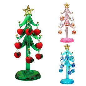 オーナメント付きガラスクリスマスツリー グリーン&ブルー&ピンク クリスマスツリー アップル おしゃれ かわいい 品 綺麗 北欧 ガラス 温かい 卓 テーブル 飾り 装飾 置物 雑貨 インテリア ディスプレイ アンティーク オブジェ デコレーション ガラスツリー