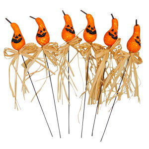 【5A-横】ハロウィン細長パンプキンピック6本セット パンプキン かぼちゃ 藁 おしゃれ かわいい 卓上 ハロウィーン ハンドメイド 飾り 飾り付け 装飾 店舗装飾 雑貨 小物 オブジェ 秋 インテ