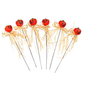 【5A-2】ハロウィンまんまるパンプキンピック6本セット パンプキン かぼちゃ 藁 おしゃれ かわいい 卓上 ハロウィーン ハンドメイド 飾り 飾り付け 装飾 店舗装飾 雑貨 小物 オブジェ 秋 イン