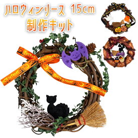 ハロウィン リースキット 15cm 手作りキット キャット ドッグ 魔女 玄関 卓上 ハロウィーン 飾り付け 装飾 店舗 雑貨 壁 秋 インテリア かぼちゃ パンプキン イベント 子供 キット 簡単 手作り 工作 キット 買い回り ポッキリ