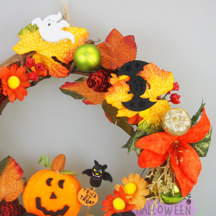 楽天市場 ハロウィンリース25cmハロウィン ハロウィーン ナチュラル パンプキン ゴースト コウモリ 玄関 おしゃれ かわいい 装飾 飾り 飾り付け 壁 壁面 国内生産 ジョリーコーラル コスプレ パーティー ハロウィン 神戸クラフト