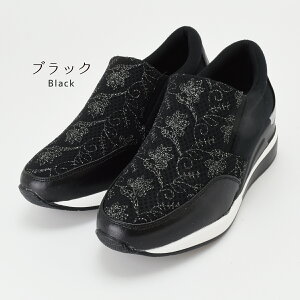 【送料無料】厚底 スニーカー シューズ レディース スリッポン サイドゴア インヒール 6.5cmヒール キラキラ 刺繍 オトナ 滑り止め 歩きやすい 痛くない 軽量 お洒落 30代 40代 50代 60代 旅行 プ