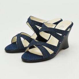 【クリアランス 37%オフ】ミュール サンダル レディース オープントゥ ストラップ ウエッジソール ハイヒール 歩きやすい 疲れにくい おしゃれ 低反発 クッション くびれヒール シンプル クロスベルト エナメル 黒 ブラック デニム 9cmヒール 靴 fs #2034