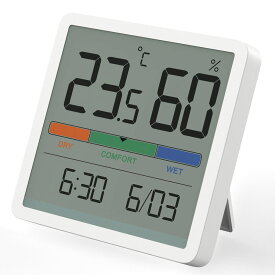 【大特価セール】温湿度計 デジタル湿度計 室内温度計 壁掛け 卓上スタンド マグネット快適度表示 デート時計付き LCD見やすい大画面 白 梅雨対策 熱中症対策予防 肌の潤い インフル対策 健康管理 温湿度計測定器
