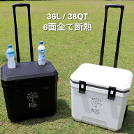 KS クーラーボックス 大型 6面断熱 キャスター付き 36L / 38QT 大容量 クーラーボックス 部活 ピクニック…