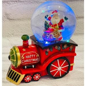 全高約16.5cm!サンタ トレイン スノードーム 室内用 装飾 X'mas 飾り 雑貨 グッズ LEDライト 7変色 電子オルゴール ジングルベル きよしこの夜 サンタ おもちゃ プレゼント クリスマス