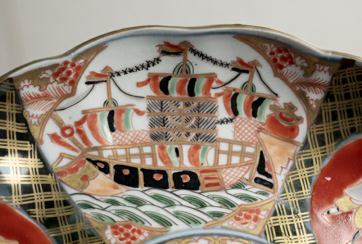 楽天市場】骨董○古伊万里金襴手南蛮人文皿○W24cm | 南蛮船 / 五艘線 