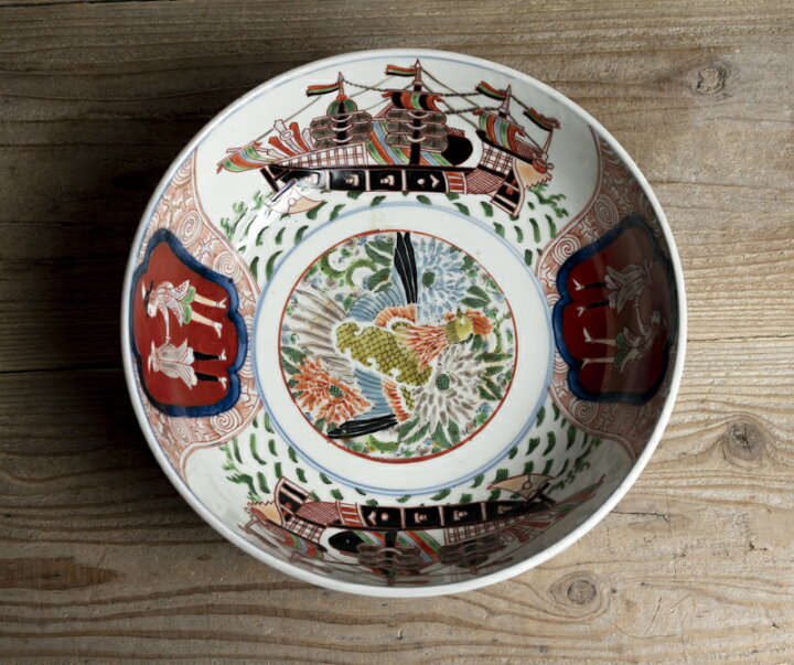 楽天市場】骨董○古伊万里染錦南蛮人文深鉢○南蛮船 / 五艘船 
