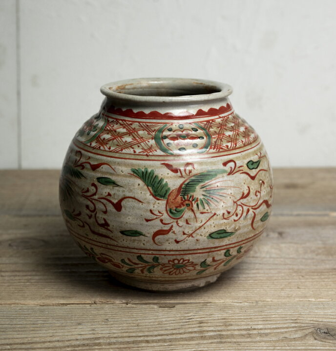 明治 赤絵錦 花瓶 時代物 飾壺 骨董品 花入 インテリア Z214 楽天市場 