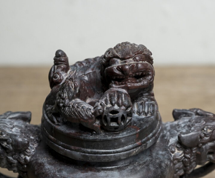 楽天市場】中国古玩 / 唐物○石香炉○球獅子 / 獣面耳付き (環付き 
