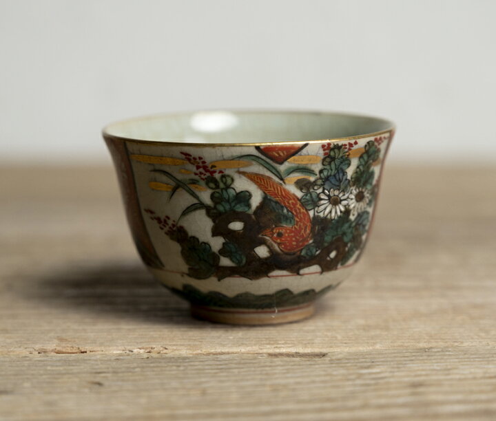 楽天市場】骨董○九谷焼色絵花鳥図煎茶碗○庄三銘 / お煎茶 | 明治時代 