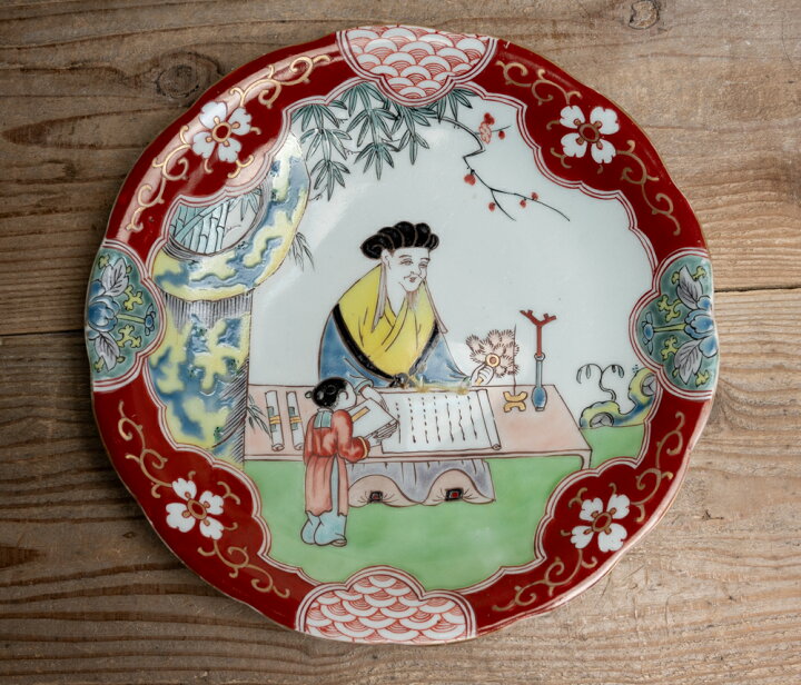 楽天市場】骨董○古伊万里色絵唐人図皿 / 27cm○輪花皿 | 江戸時代-19 