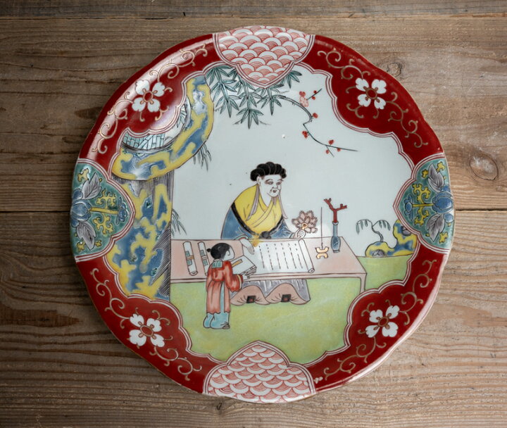 楽天市場】骨董○古伊万里色絵唐人図大皿 / 32cm○輪花皿 | 江戸時代 