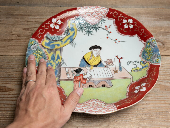 楽天市場】骨董○古伊万里色絵唐人図大皿 / 32cm○輪花皿 | 江戸時代 