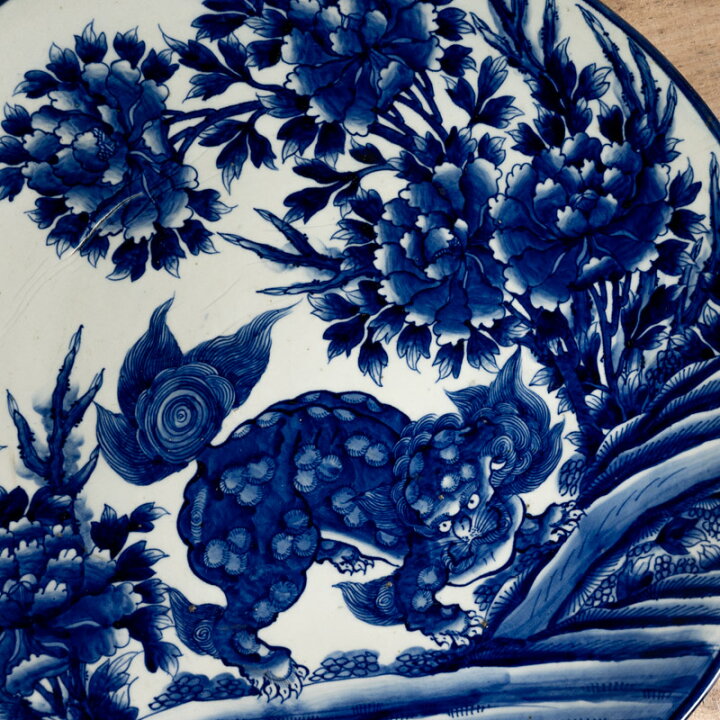 楽天市場】骨董○伊万里染付唐獅子牡丹文大皿○55cm大皿 / ベロ藍 
